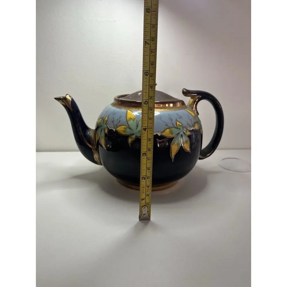 Sadler Blue & Gold Floral Guilted Decorate Brown Teapot Vintage England Decor
